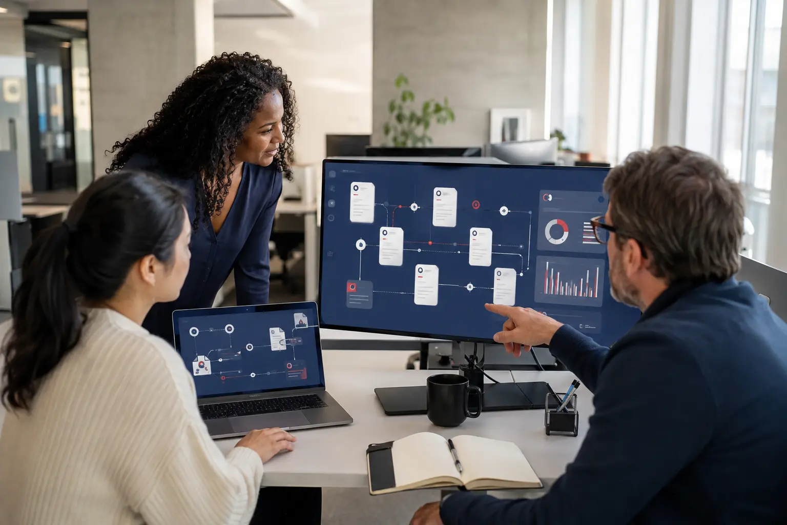 Municipal administration team using a connected invoice intake and data dashboard
